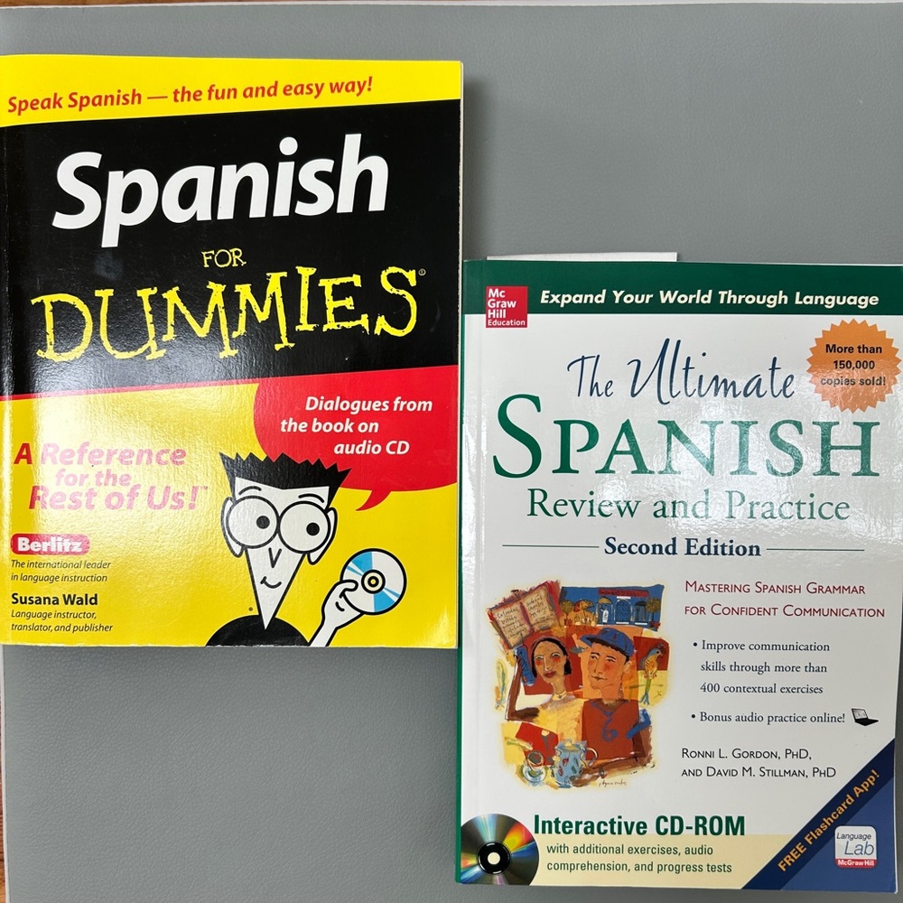 2 Book Set! Spanish for Dummies and Ultimate Spanish Paperbacks with CDs